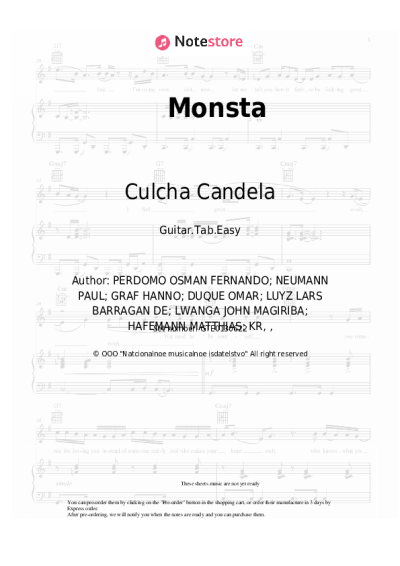 Sheet music, chords Culcha Candela - Monsta
