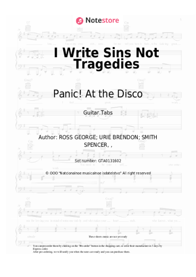 Sheet music, chords Panic! At the Disco - I Write Sins Not Tragedies