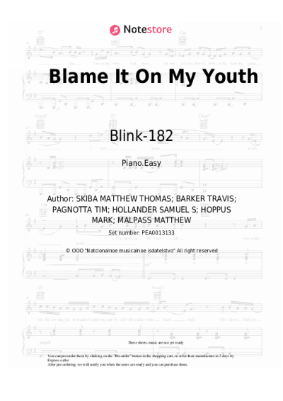 Sheet music, chords Blink-182 - Blame It On My Youth
