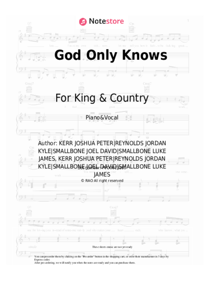 Sheet music, chords For King & Country - God Only Knows