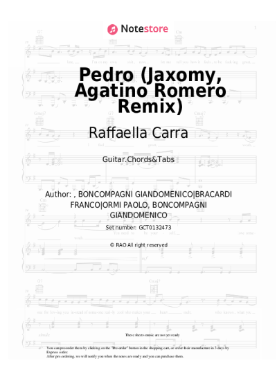 Sheet music, chords Raffaella Carra - Pedro (Jaxomy, Agatino Romero Remix)