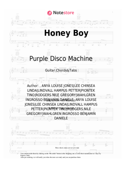 Sheet music, chords Purple Disco Machine, Benjamin Ingrosso, Nile Rodgers, Shenseea - Honey Boy