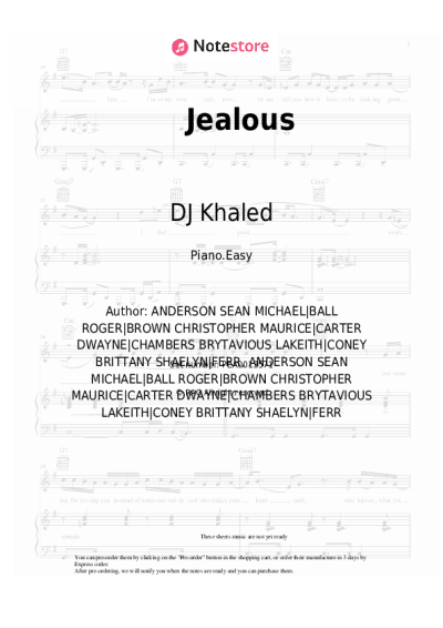 Sheet music, chords DJ Khaled, Chris Brown, Lil Wayne, Big Sean - Jealous