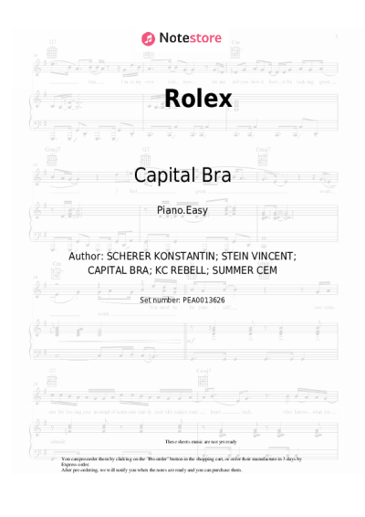 Sheet music, chords Capital Bra, Summer Cem, KC Rebell - Rolex