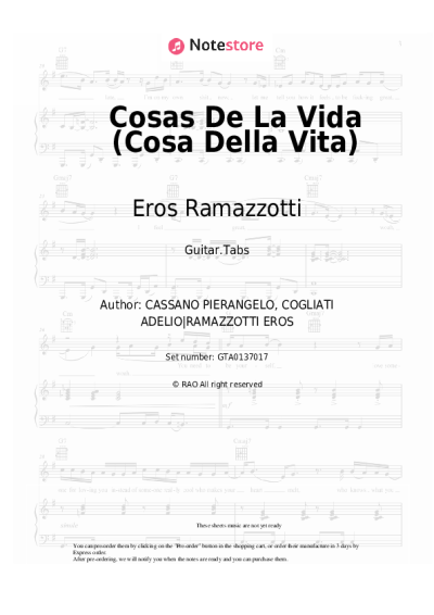 Sheet music, chords Eros Ramazzotti - Cosas De La Vida (Cosa Della Vita)