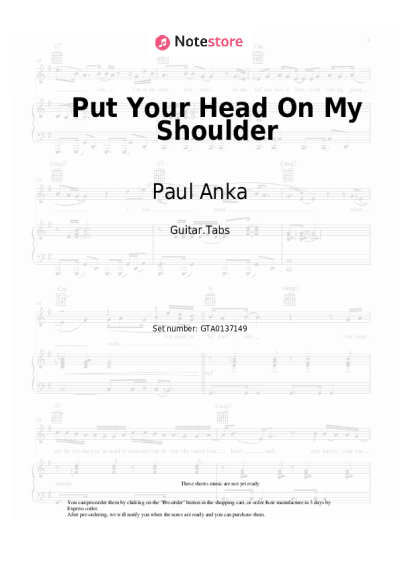 Sheet music, chords Paul Anka - Put Your Head On My Shoulder
