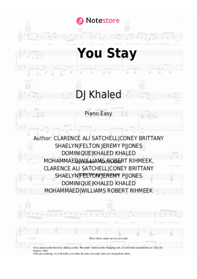 Sheet music, chords DJ Khaled, Meek Mill, J Balvin, Lil Baby, Jeremih - You Stay