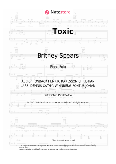 Sheet music, chords Britney Spears - Toxic