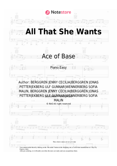 Sheet music, chords Ace of Base - All That She Wants