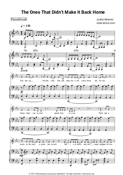 Sheet music, chords Justin Moore - The Ones That Didn’t Make It Back Home