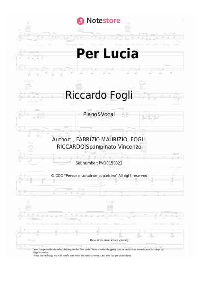 Sheet music, chords Riccardo Fogli - Per Lucia