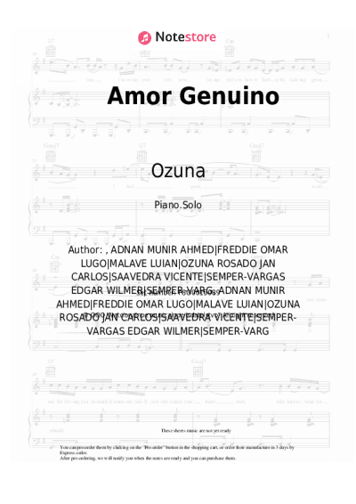 Sheet music, chords Ozuna - Amor Genuino