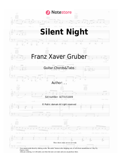 Sheet music, chords Franz Xaver Gruber - Silent Night