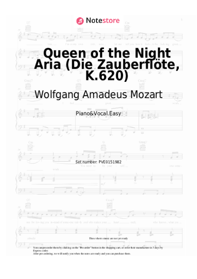 Sheet music, chords Wolfgang Amadeus Mozart - Queen of the Night Aria (Die Zauberflöte, K.620)