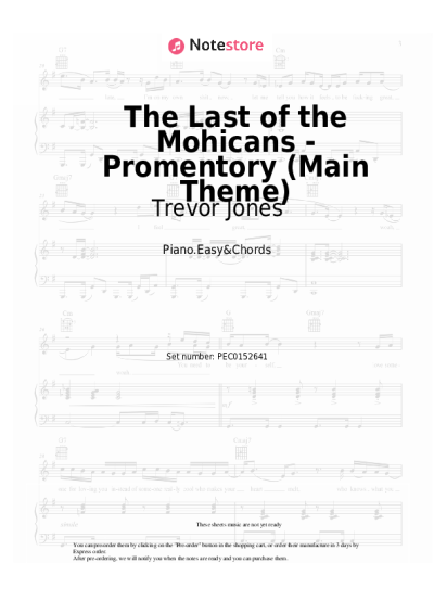 Sheet music, chords Trevor Jones - The Last of the Mohicans - Promentory (Main Theme)