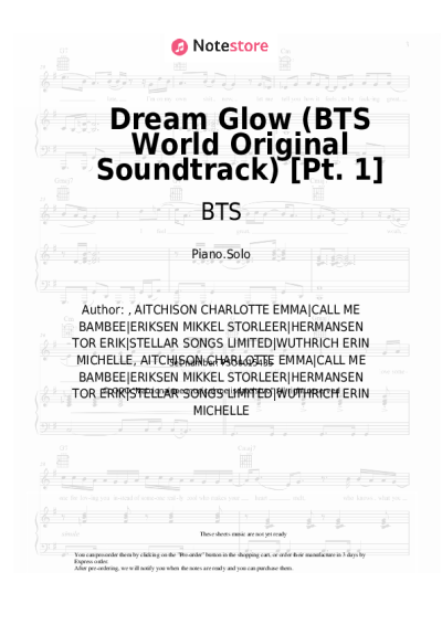 Sheet music, chords BTS, Charli XCX - Dream Glow (BTS World Original Soundtrack) [Pt. 1]