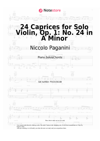 Sheet music, chords Niccolo Paganini - 24 Caprices for Solo Violin, Op. 1: No. 24 in A Minor