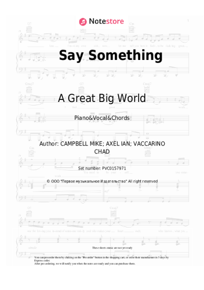 Sheet music, chords A Great Big World, Christina Aguilera - Say Something