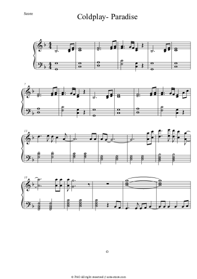 Sheet music, chords Coldplay - Paradise