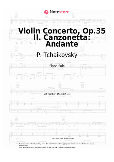 Sheet music, chords P. Tchaikovsky - Violin Concerto, Op.35 II. Canzonetta: Andante