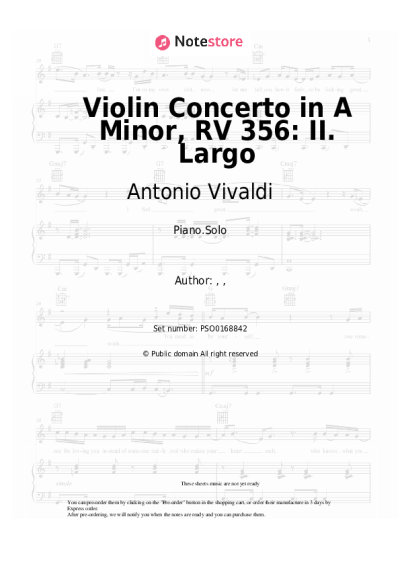 Sheet music, chords Antonio Vivaldi - Violin Concerto in A Minor, RV 356: II. Largo