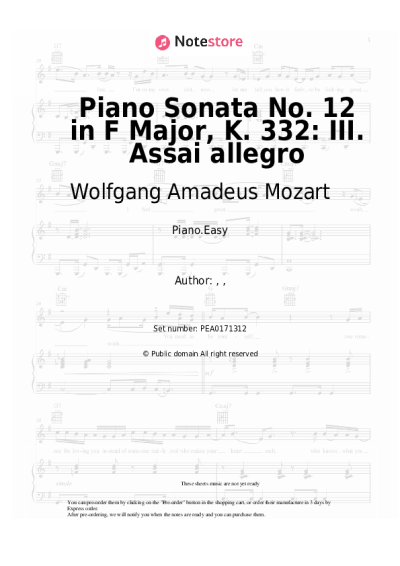 undefined Wolfgang Amadeus Mozart - Piano Sonata No. 12 in F Major, K. 332: III. Assai allegro