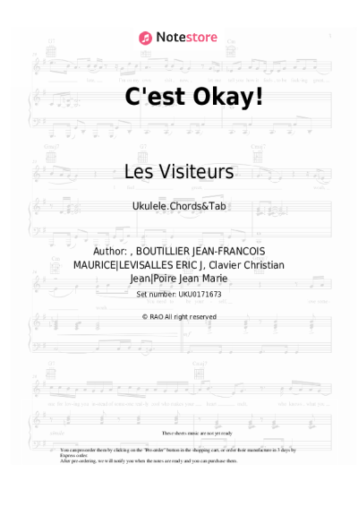 Sheet music, chords Les Visiteurs - C'est Okay! (Version Single)