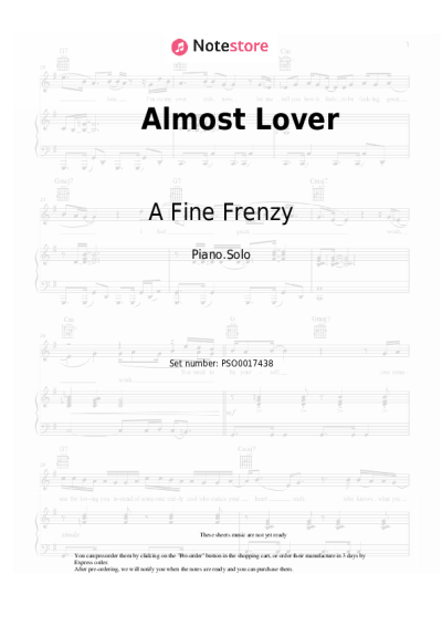 Sheet music, chords A Fine Frenzy - Almost Lover