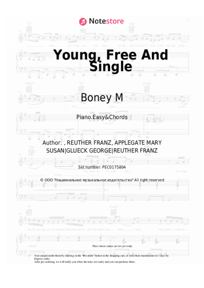 Sheet music, chords Boney M - Young, Free And Single