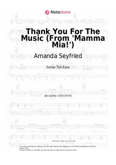 Sheet music, chords Amanda Seyfried - Thank You For The Music (From 'Mamma Mia!')