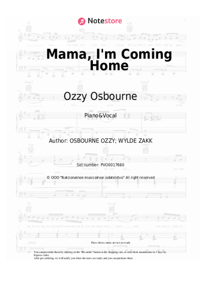 Sheet music, chords Ozzy Osbourne - Mama, I'm Coming Home