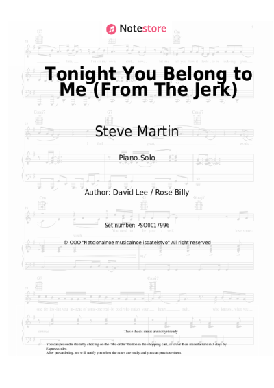 Sheet music, chords Steve Martin - Tonight You Belong to Me (From The Jerk)