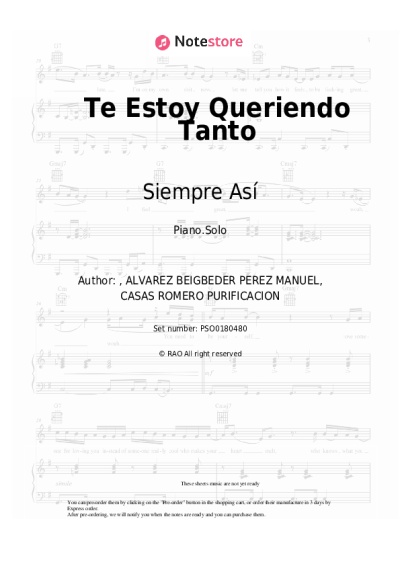 Sheet music, chords Siempre Así - Te Estoy Queriendo Tanto