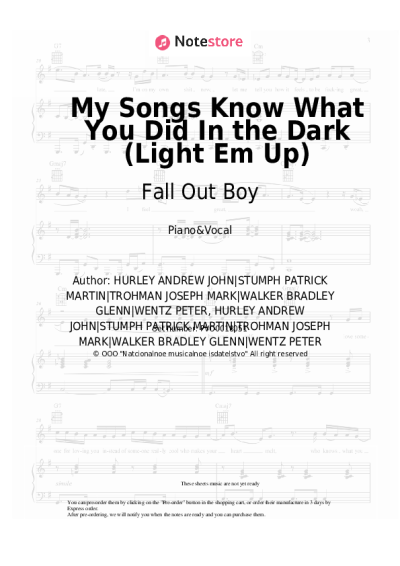 Sheet music, chords Fall Out Boy - My Songs Know What You Did In the Dark (Light Em Up)