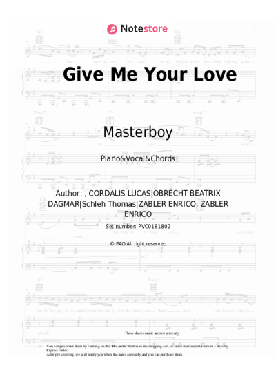 Sheet music, chords Masterboy - Give Me Your Love