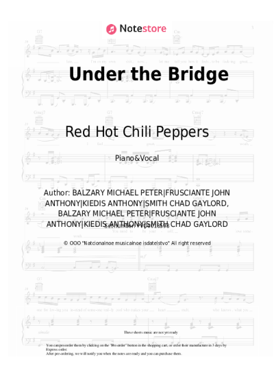 Sheet music, chords Red Hot Chili Peppers - Under the Bridge