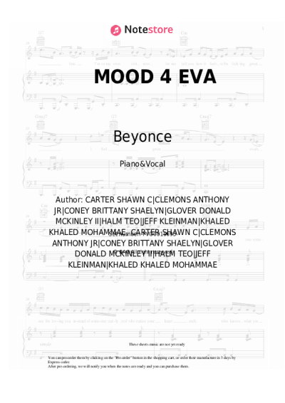 Sheet music, chords Beyonce, Jay-Z, Childish Gambino - MOOD 4 EVA
