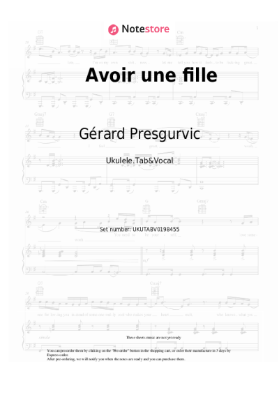 Sheet music, chords Gérard Presgurvic - Avoir une fille