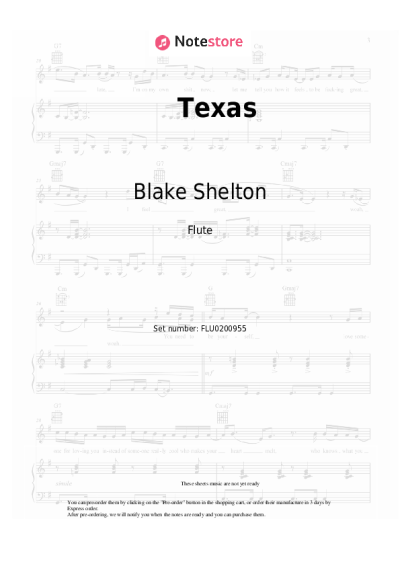 Sheet music, chords Blake Shelton - Texas
