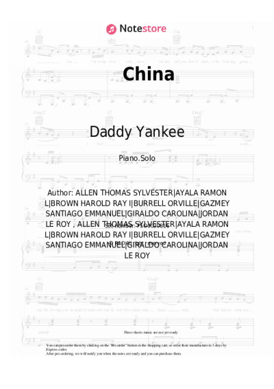 Sheet music, chords Daddy Yankee, J Balvin, Ozuna, Anuel AA, Karol G - China
