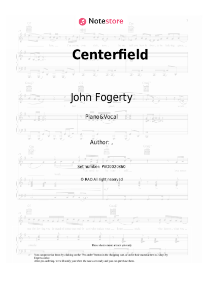 Sheet music, chords John Fogerty - Centerfield