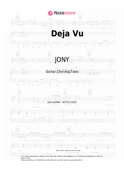 Sheet music, chords JONY - Deja Vu