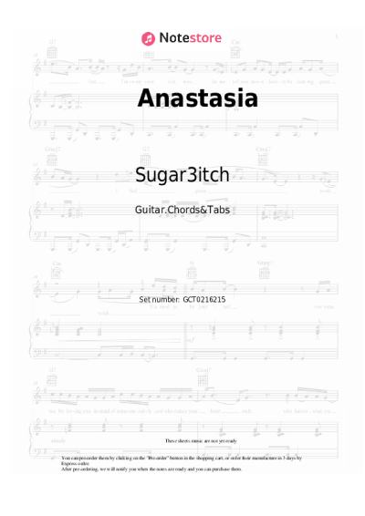 Sheet music, chords Sugar3itch, Groove Coverage, DJane HouseKat - Anastasia