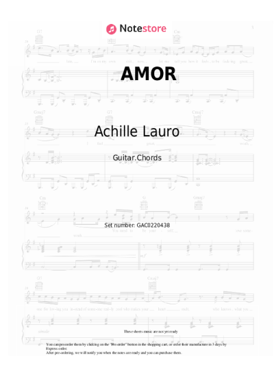Sheet music, chords Achille Lauro - AMOR