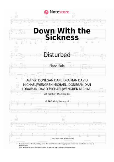 Sheet music, chords Disturbed - Down With the Sickness