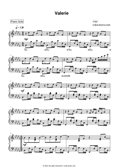 Sheet music, chords Joy - Valerie