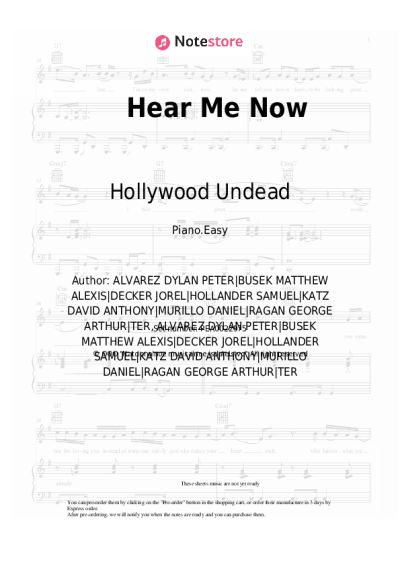 Sheet music, chords Hollywood Undead - Hear Me Now