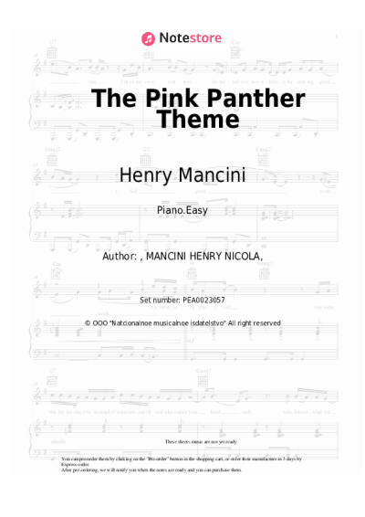 Sheet music, chords Henry Mancini - The Pink Panther Theme