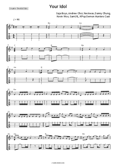 Sheet music, chords Saja Boys, Andrew Choi, Neckwav, Danny Chung, Kevin Woo, SamUIL, KPop Demon Hunters Cast - Your Idol