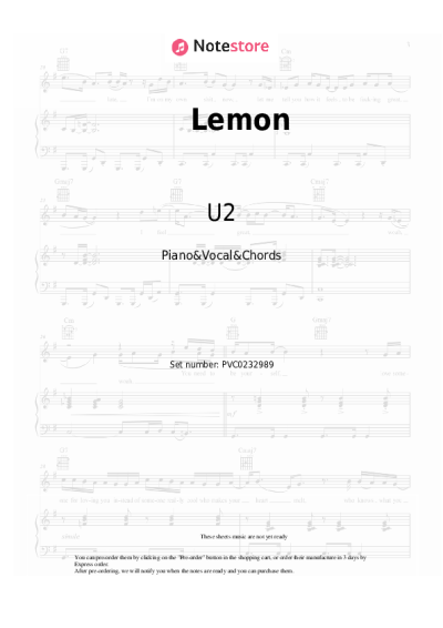 Sheet music, chords U2 - Lemon